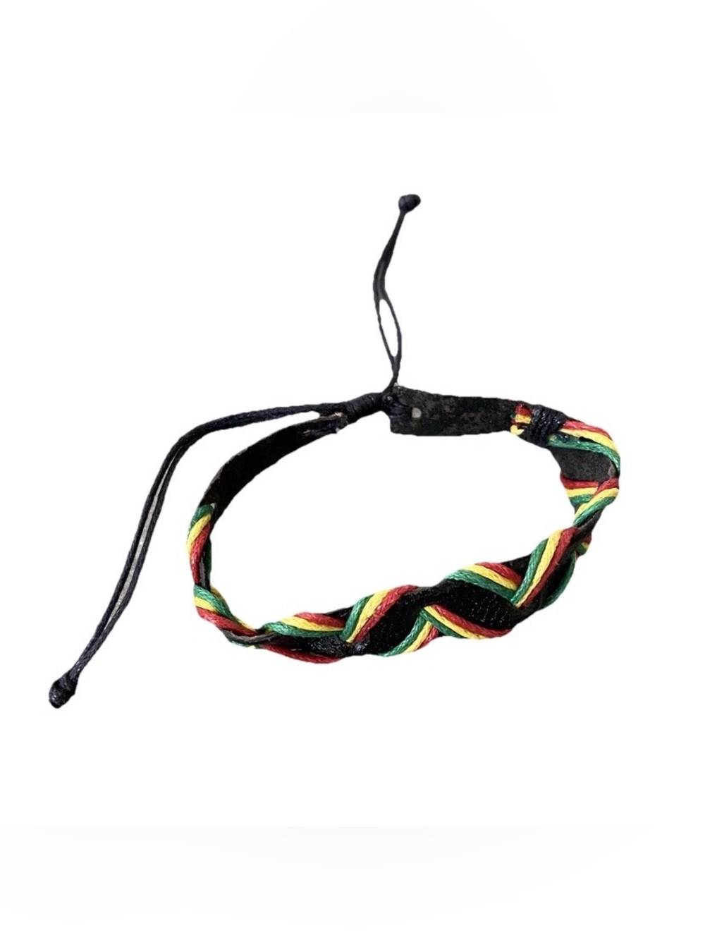 Artisan Leather Woven Jamaican Bracelet Red Green Yellow